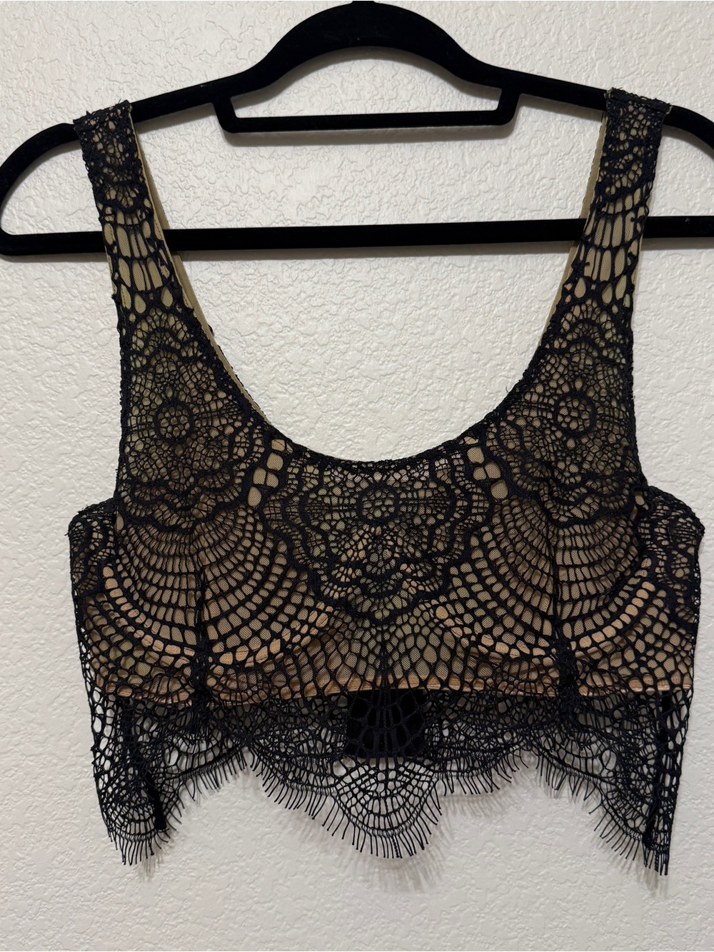 🦋 For Love & Lemons|  Skivvies Black Nude Lace Longline Bralette Top M